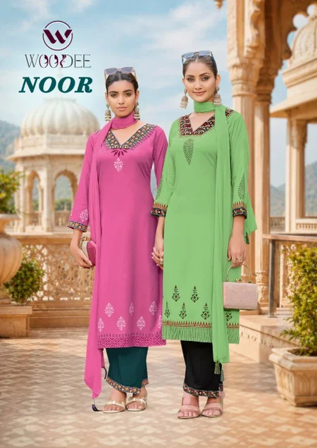 Noor By Woodee Rayon Kurti With Bottom Dupatta

